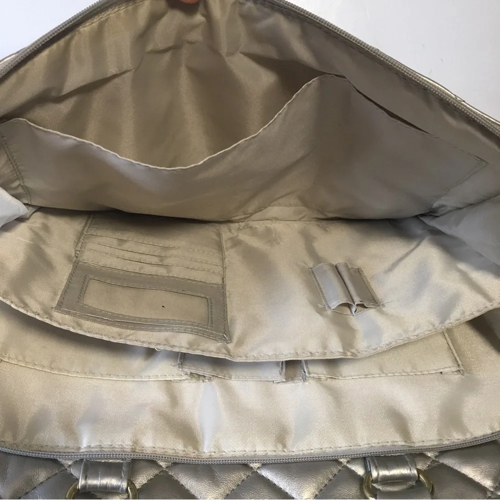 BUENO embellished laptop crossbody metallic bag silver/gray Gold beads SA…